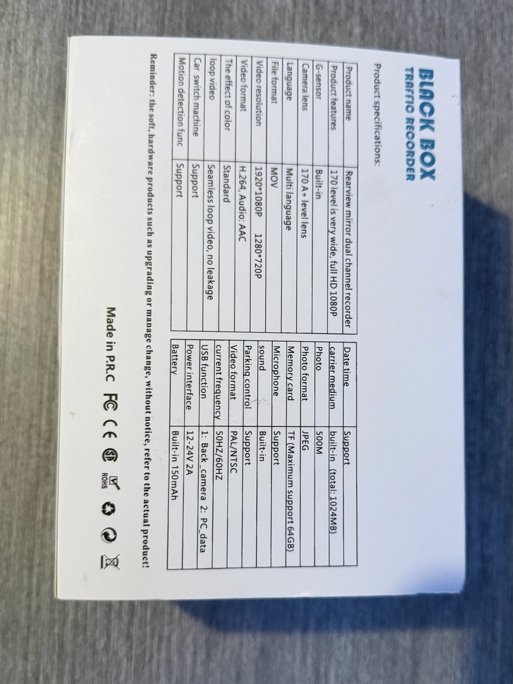 Traffic Recorder On-Dash Camera - White